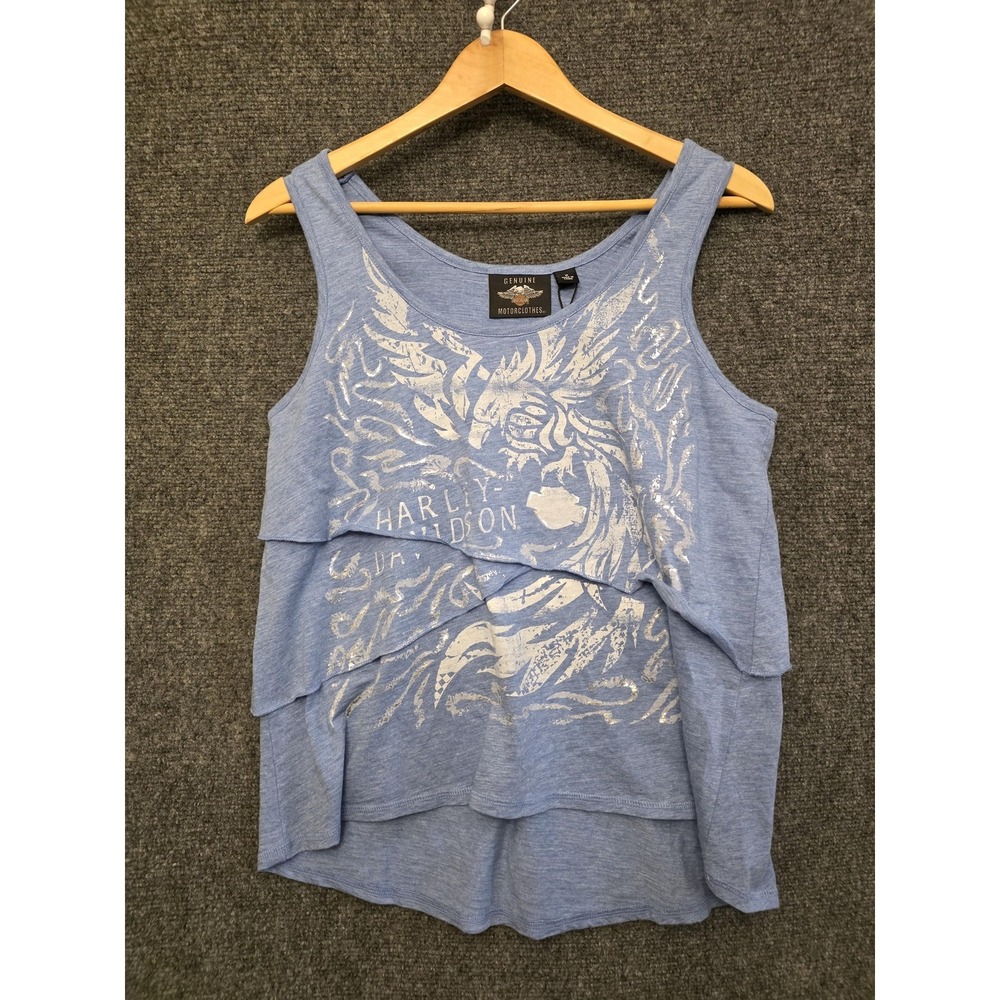 Harley-Davidson Tank Top Womens Medium Blue Layered Foil Graphic Motorcycle